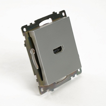 Розетка HDMI 2.1, Type A (механизм), STEKKER GLS00-7118-03, серия Катрин, серебро - фото