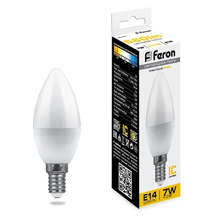 Лампа светодиодная Feron LB-97 Свеча E14 7W 175-265V 2700K - фото