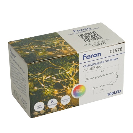 Светодиодная гирлянда Feron CL578 линейная Роса (на плоском проводе) 220V мультиколор c питанием от сети - фото