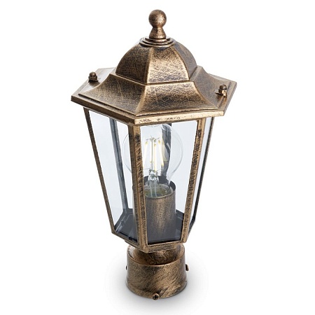 Светильник садово-парковый Feron 6103/PL6103 шестигранный на столб 60W E27 230V, черное золото - фото