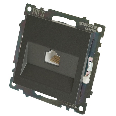 Розетка компьютерная 1-местная RJ-45 (механизм), серия Катрин, графит, GLS00-7107-06 - фото