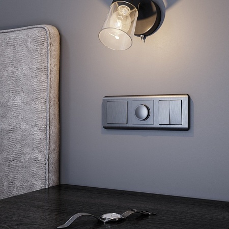 Выключатель двухклавишный проходной графит рифленый WL04-SW-2G-2W - фото