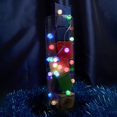 Светодиодная гирлянда Feron CL565 линейная Лед шарики, статичная 3м + 0.3м мультиколор с питанием от батареек, прозрачный шнур - фото