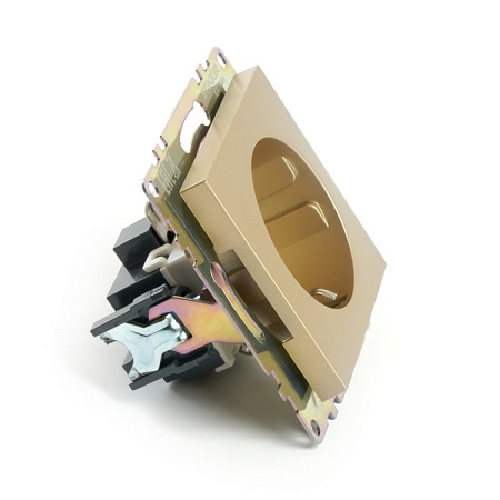 Розетка 1-местная с защитной шторкой с/з (механизм), STEKKER, GLS16-7110-08, 250В, 16А, серия Катрин, золото - фото