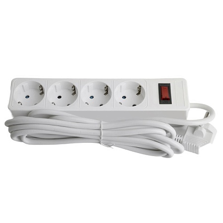 Сетевой фильтр 4-местный с/з STEKKER HM20-41-03 3x1мм2, 3 м, серия Optima, белый - фото