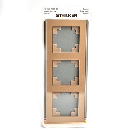 Рамка 3-местная, стекло, STEKKER GFR00-7003-08, серия Катрин, золото - фото