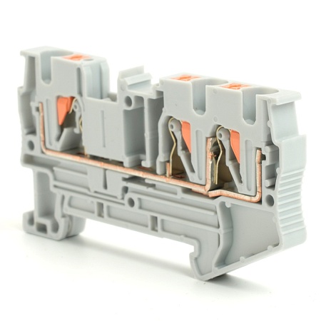 Зажим пружинный, 3-проводной проходной ЗНИ - 4 ,JXB PT 4  TW, серый LD573-1-25 - фото