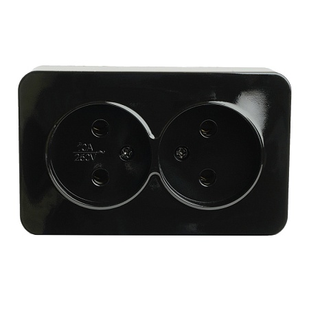 Розетка 2-местная б/з открытой установки, STEKKER, 250В, 10А, IP20, серия София, черный, MST10-12-02 - фото