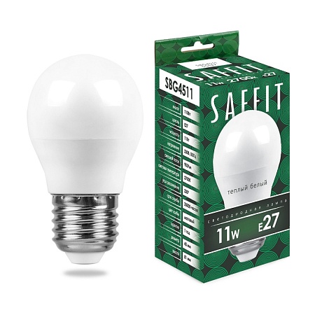 Лампа светодиодная SAFFIT SBG4511 Шарик E27 11W 230V 2700K - фото