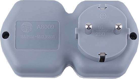 Разветвитель сетевой 2-местный с/з STEKKER ADP16-12-20, 250V,16A, ABS огнеустойчивый пластик, белый/серый - фото