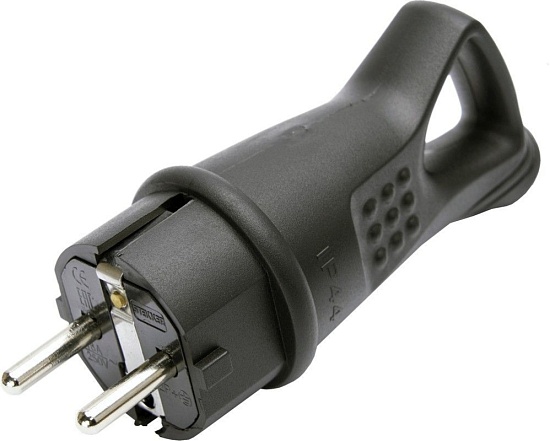 Вилка угловая с/з STEKKER, RPG16-30-442, каучук, 250В,16A, IP44, черный - фото