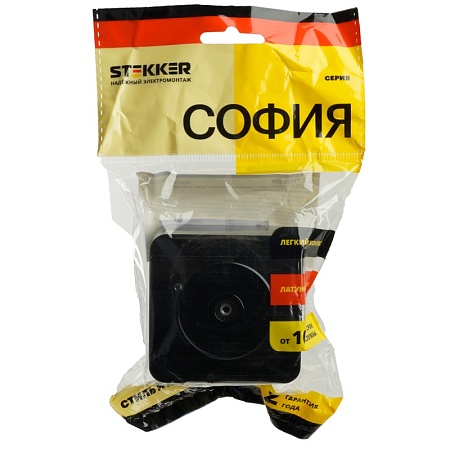 Розетка TV открытой установки, 1-местная, STEKKER, 75 Ом, 5-862МГц, серия София, черный, MST00-10-02 - фото