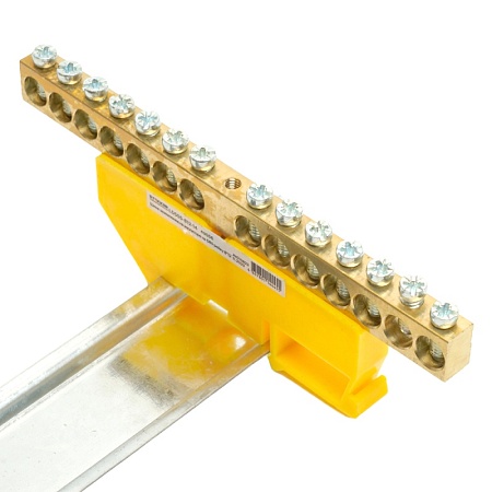 Шина "PE" STEKKER на изоляторе 8*12 на DIN-рейку 14 выводов, желтый, LD555-812-14 - фото