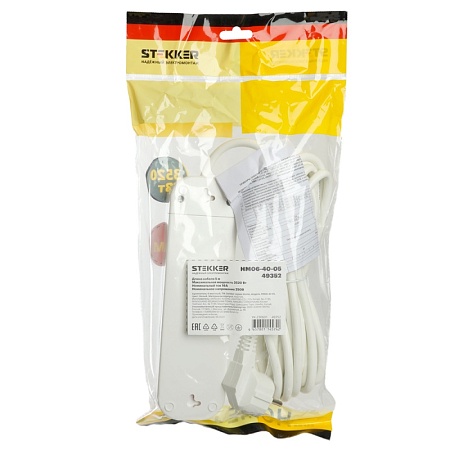 Удлинитель  четырехместный c/з STEKKER HM06-40-05 3x1мм2, 5м, серия Home (У10-429), белый - фото