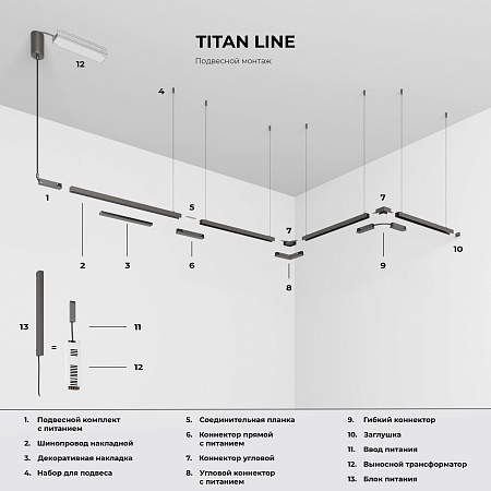 Titan Line Шинопровод накладной титан 1,5м 85223/00 Elektrostandard - фото