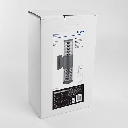 Светильник садово-парковый Feron DH0802, на стену вверх/вниз,  2*E27 230V, серый - фото