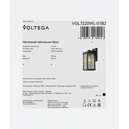 Уличный настенный светильник Voltega VGL7220WL-01B2 - фото