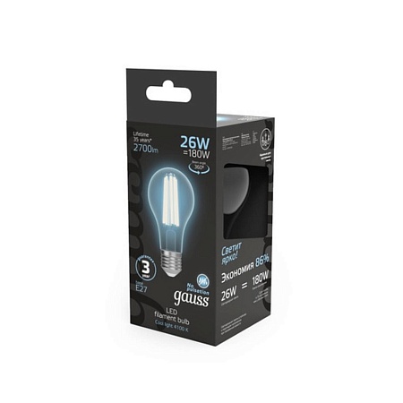 Светодиодная филаментная лампа Gauss FILAMENT A70 26W 2700Lm 4100K E27 102902226 - фото