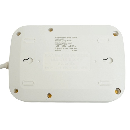 Удлинитель 3-местный c/з 3x1 мм2, 1,8 м, 250В, 10А, 4USB+2Type-C 2,4А, серия Home plus, белый STEKKER HM09-36-02 - фото