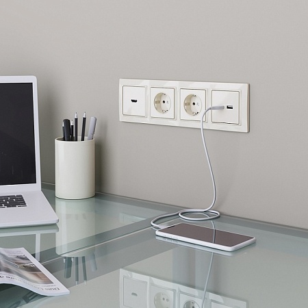 Розетка USB тип A+С слоновая кость W1171803 - фото