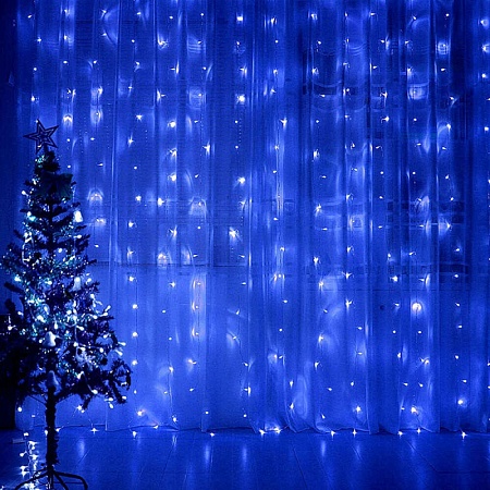 Светодиодная гирлянда Feron CL20 занавес 2*2м  + 3м синий статичная, c питанием от сети 230V, белый шнур - фото