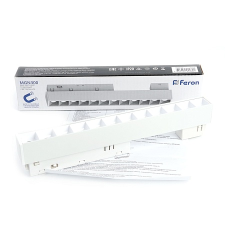 Светильник светодиодный Feron MGN300 трековый низковольтный 12W, 1080 Lm, 4000К, 30 градусов, белый серия LensLine - фото