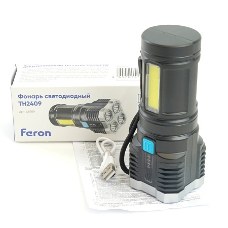 Фонарь ручной Feron TH2409 с аккумулятором USB - фото