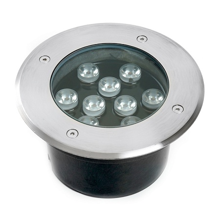 Светодиодный светильник тротуарный (грунтовый) Feron SP2803, 10W, AC/DC12V, низковольтный, 3000К, металлик, 160*H90mm, вн.диаметр: 110mm, IP67 - фото