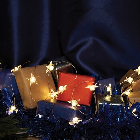 Светодиодная гирлянда Feron CL589 линейная Звездочки на проволоке, 2700К, с питанием от батареек, прозрачный шнур 2.3м - фото