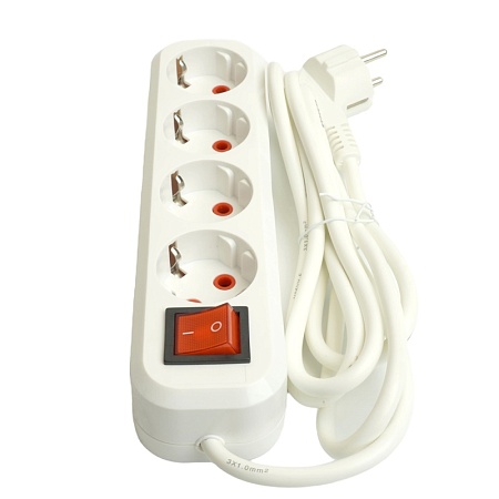 Удлинитель четырехместный с/з  с выключ. STEKKER HM07-41-02 3x1мм2, 2м, серия Home (У16А-003), белый - фото