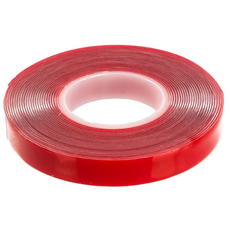 Скотч акриловый двусторонний STEKKER INTP5-0812-5 0,8*12 мм,длина 5м, прозрачный , красная подложка - фото