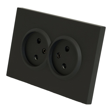 Розетка 2-местная с защитной шторкой, STEKKER,  б/з, 250В, 16А, серия Эмили, RST16-5116-05, черный уголь, soft touch - фото