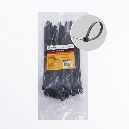 Хомут нейлоновый STEKKER NYCT47-200 4,7х20 мм, d пучка max 50 мм, нагрузка 22кг, черный, упаковка 100 шт - фото