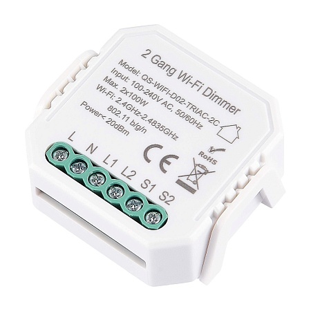 WI-FI реле 2 канала, 2x150W,IP20, L46xW46xH18,230V, Белый ST9000.500.02C - фото