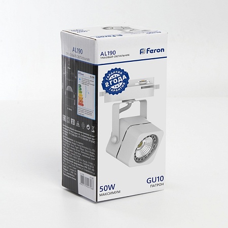 Светильник Feron AL190 трековый однофазный на шинопровод под лампу GU10, белый - фото