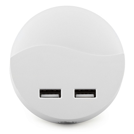 Светильник ночник Feron c 2мя USB выходами, FN1122 0,5W 230V, белый - фото