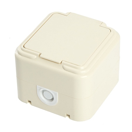 Розетка 1-местная с/з, с крышкой, STEKKER, PST16-21-44 (RA 16-211-БЖ), пластик АВС, 250В, 16А, IP44, слоновая кость (RA 16-211-С) - фото