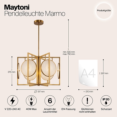 Подвесной светильник Maytoni Marmo MOD099PL-06G - фото