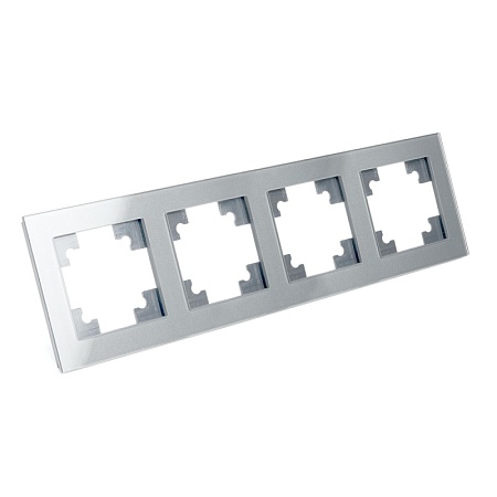 Рамка 4-местная, стекло, STEKKER, GFR00-7004-03, серия Катрин, серебро - фото