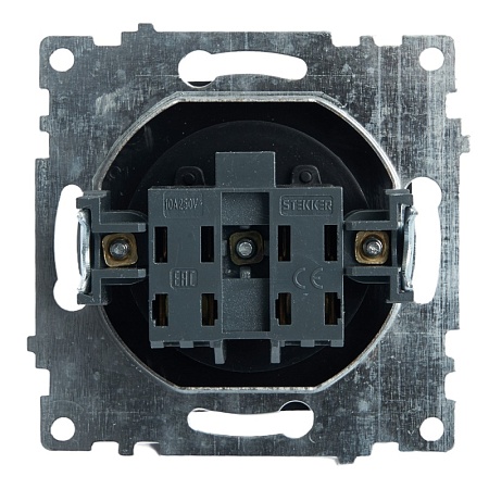 Розетка 1-местная б/з (механизм), STEKKER GLS10-7109-05, 250V, 10А с защитной шторкой, серия Катрин, черный - фото