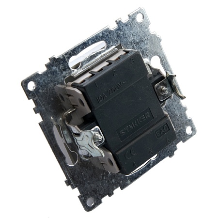 Выключатель 2-клавишный c индикатором (механизм), STEKKER GLS10-7102-02, 250В, 10А, серия Катрин, шампань - фото