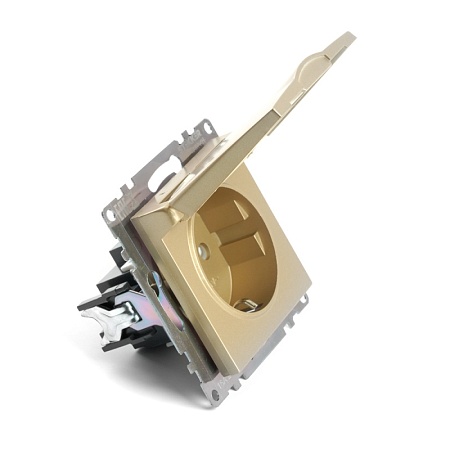 Розетка 1-местная с крышк с защ. штор (механизм) с/з, STEKKER, GLS16-7112-08, 250В, 16А, серия Катрин, золото - фото