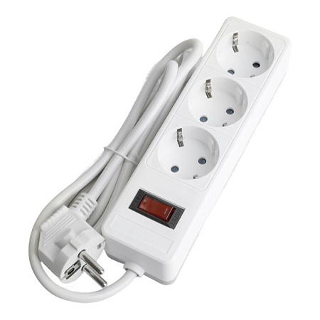 Сетевой фильтр 3-местный с/з STEKKER HM20-31-02 3x1мм2, 1,8 м, серия Optima, белый - фото