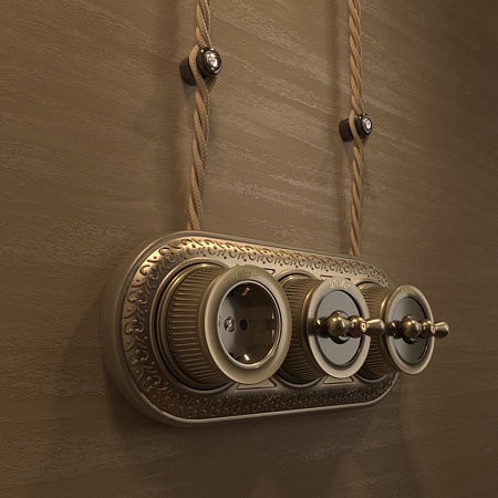 Розетка с заземлением и шторками (Бронзовый) ретро W5771112 - фото