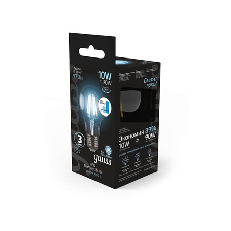 Светодиодная филаментная лампа Gauss A60 10W 970Lm 4100K E27 102802210-S - фото