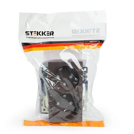 Розетка 2-местная б/з (механизм), STEKKER GLS10-7113-04, 250V, 10А с защитной шторкой, серия Катрин, шоколад - фото