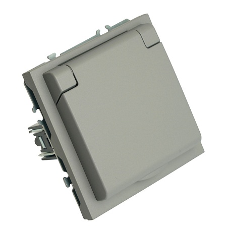 Розетка 1-местная с крышкой с защ. штор, STEKKER, с/з, 250В, 16А, серия Эмили, RST16-5112-10, платиново-серый, soft touch - фото