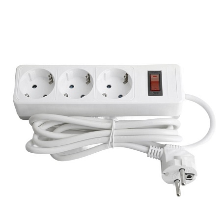 Сетевой фильтр 3-местный с/з STEKKER HM20-31-03 3x1мм2, 3 м, 250В, 16А, серия Optima, белый - фото