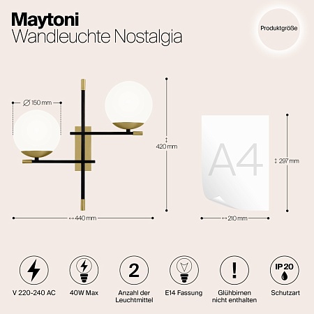 Настенный светильник (бра) Maytoni Nostalgia MOD050WL-02G - фото