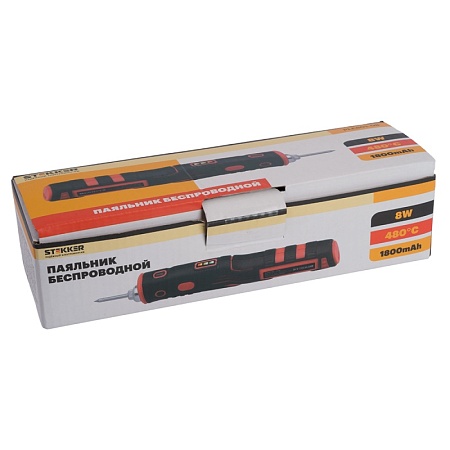 Паяльник беспроводной 8W, нихромовый нагреватель, 1800 mAh, 5В, красный/черный, PLE801-08 - фото